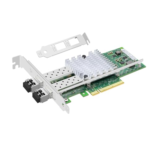 Buacoz PCI-E X8 10G Dual SFP+ Port Fiber Fiber Optic Network Card (with 2 Piece Multi-Mode Optical Module) X520-SR2 with Intel 82599 Chip Ethernet Adapter NIC Support Windows Server/Linux/VMware