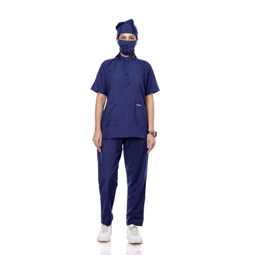 Image of Women's 5-Pocket Scrub Suit | Set of Top & Pant | Half Sleeves | Mandarin Collar | Breathable Polyviscose Fabric | Comfortable | Durable | Uniform for Doctors Nurse & Dentist NB M