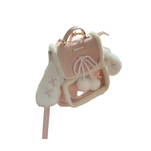 ZGHQHCDRH Pink Corduroy Backpack, Cute Women's Bag with Bunny Ears and Pom-pom Details, Soft Winter Fashion Casual Backpack (Pink)