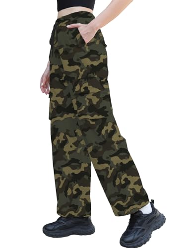 Image of Cromoncent Cargo Pants Girls & Women Parachute Pants Y2K Baggy Rave Clothes Waterproof with Pockets, 6 Years - 3XL