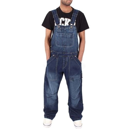 Lawawa Herren Denim Latzhose Jeans Overalls Retro Jumpsuit Loose Hosenanzug Jeanslatzhose Cargo Jeans Hosenanzug