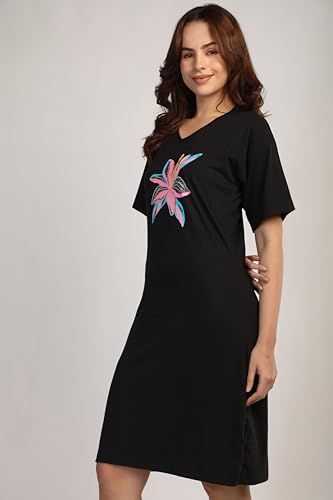 Image of Duchess Cotton Half Sleeve Oversized T-Shirts for Women| Nighty - Loose Fit Tee with Pocket
