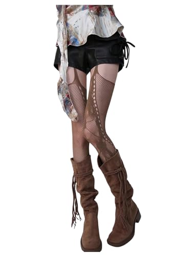 SHENHE Women's Y2K Lace Tights Suspender Pantyhose Sheer Thigh High Garter Stockings