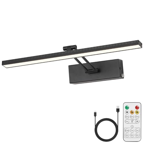 DESOOP Rechargeable Picture Light Battery Operated 3CCT Dimmable Gallery Lighting Black Over Picture Light Wireless Art Lights with Remote and Timer 15.75