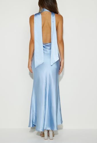 Image of 2026 Women's Satin Halter Deep V Neck Wedding Guest Maxi Dresses