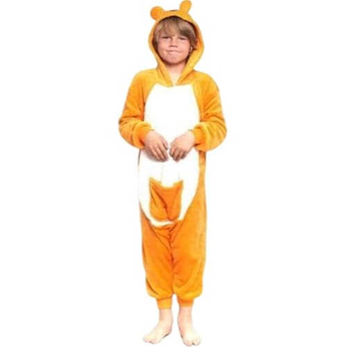 Mimacro - Pijama Canguro naranja para niños y niñas, Suaves y calentitos de Invierno, para Fiestas, navidades, Halloween, Carnaval (7-9 Años) Cover