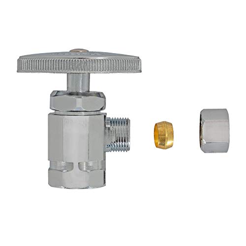 Eastman 1/2 Inch Fip X 3/8 Inch Od Compression Multi-Turn Angle Stop Valve With Brass Stem, Brass Plumbing Fittings, Chrome, 10809Lf #TOP4