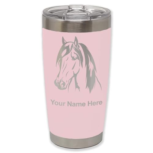 LaserGram 20oz Vacuum Insulated Tumbler Mug, Horse Head 1, Personalized Engraving Included (Pink)