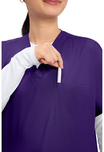 Image of Cherokee Scrubs for Women and Men Unisex V-Neck Tunic Nursing Scrub Top with Chest Pocket, Tuckable Durable Fabric - 4777 | 1 Chest Pocket For Essentials, Traditional Fit, Durable Construction, Comfortable Knit Details, Easy Care, Tuckable Style