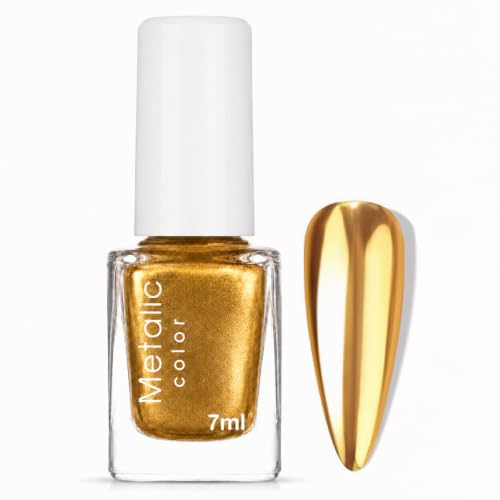 Gouden metallic nagellak met spiegeleffect, chrome mirror nagellak, sneldrogend, zonder uv-ledlamp, glanzende gouden nagellak voor nail art, manicure en doe-het-zelf nagels, Quick Dry Nails 7 ml