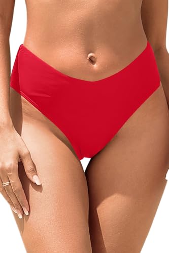 Image of Zmart Women V Cut Cheeky Bikini Bottoms - Mid Waist High Cut Swim Bathing Suit Bottoms V Front Swimsuit