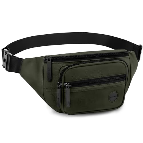 EOPUOZS Riñonera Deportiva Hombre y Mujer, Riñoneras Impermeable, Elegante Riñonera con 4 Bolsillos con Cremallera, Cinturón Ajustable, para Entrenamiento al Aire Libre, Viajes, Correr (Verde militar)