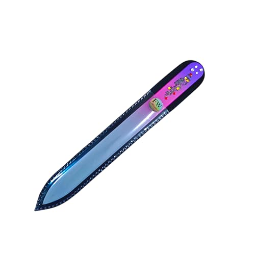 Lima de uñas de cristal profesional, diseño de búho, color rosa y morado, grano 180/240, 15 g