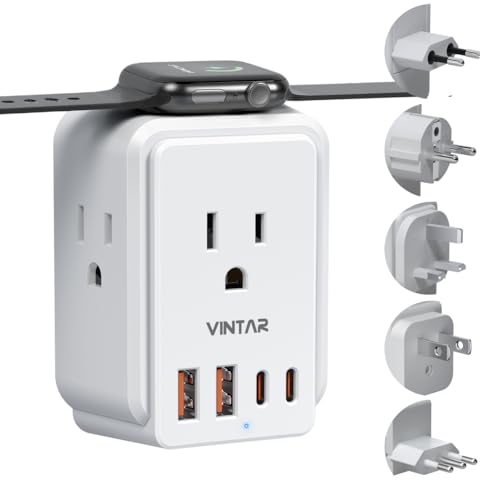 Image of European Travel Plug Adapter Kit, VINTAR International Power Adapter for Apple Watch Charger with 3 AC Outlets 4 USB Ports (2 USB C), Type A /C /G /E /F /L Detachable Plugs, US to Europe UK Italy Spain