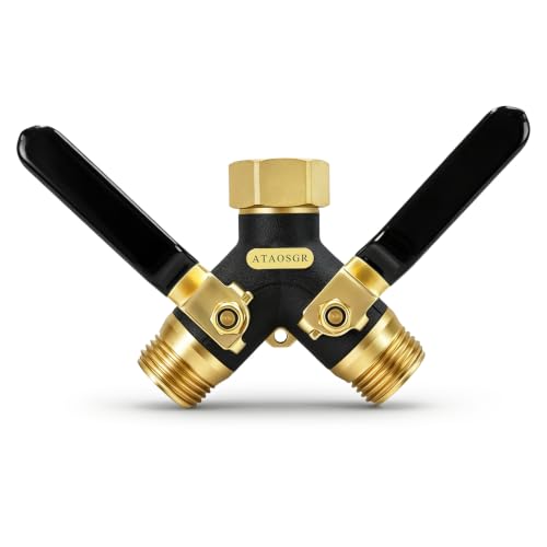 Image of Garden Hose Splitter 2 Way, All Metal Heavy Duty Water Hose Splitter | with 360 Brass Swivel, Large Easy-Turn Handles, Shut-Off Valves, Leak-proof outlet,3 /4 in GHT for Outdoor Faucet