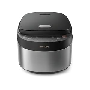 Philips Serie 3000 – Cuociriso compatto da 0,85 l, 8 menu automatici, pentola antiaderente a 4 strati, cottura rapida in 30 minuti, design nero e argento (HD3093/80)