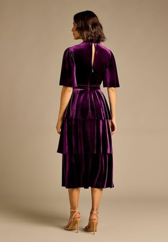 Loyeloy Women's Maxi Velvet Bridesmaid Dresses with Ruffled 2025 Tiered Aline Flutter Sleeves Wedding Guest Dress3