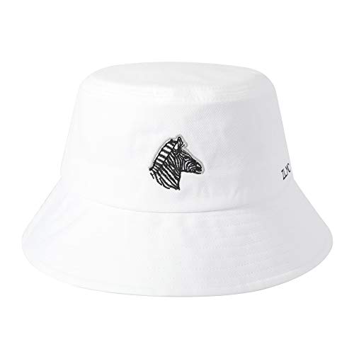 ZLYC Unisex Fashion Embroidered Bucket Hat Summer Fisherman Cap for Men Women Teens (Zebra White)