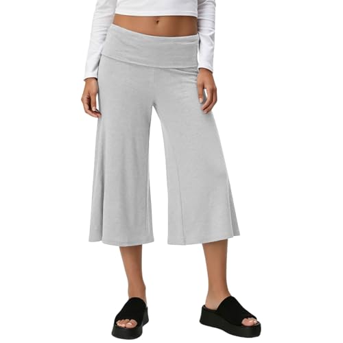 Pantalon court décontracté femme à taille haute et coupe ample