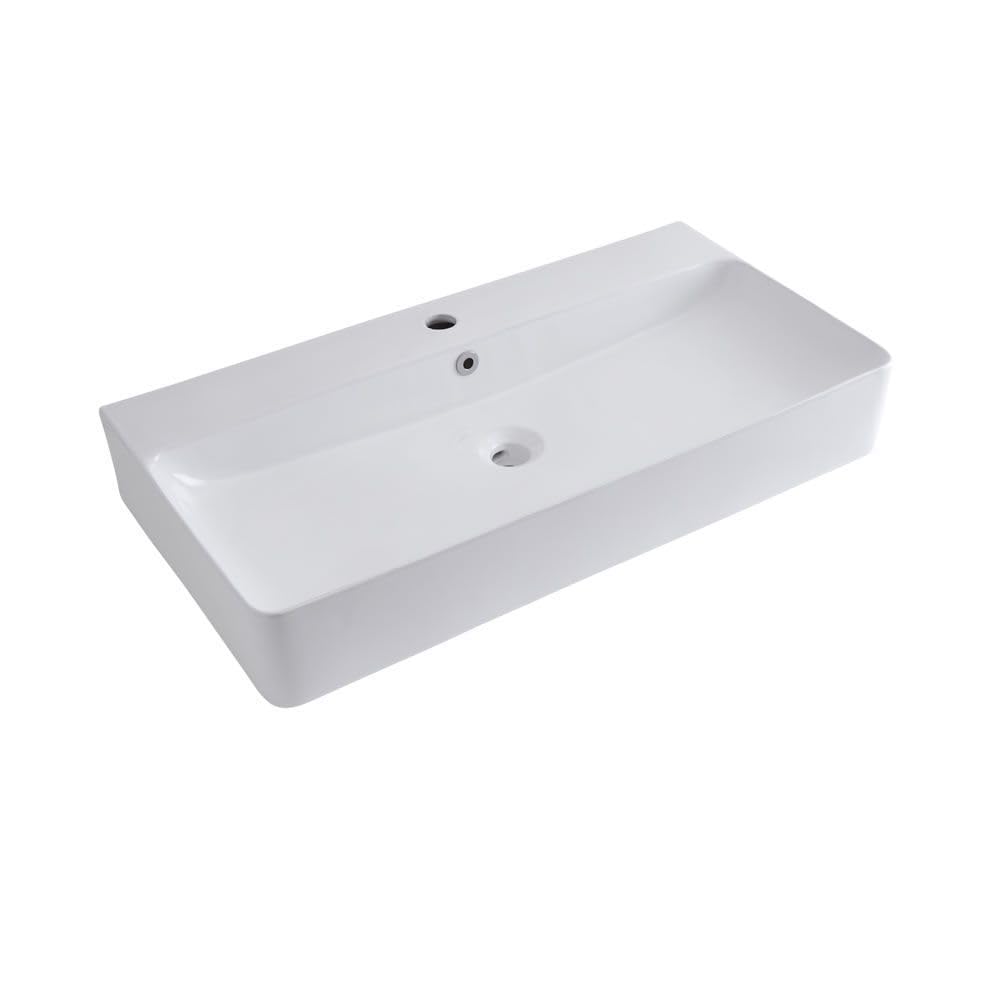 Milano Pebble Overflow Farington White Countertop Wall Hung Bathroom Basin Sink Ring - 810 X 415Mm