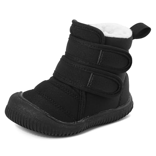 MASOCIO Baby Shoes Boys Girls Winter Snow Boots Infant Toddler Kids Warm Fleece Lined Furry Fluffy Booties Slippers First Walking Size 6 UK Child Black