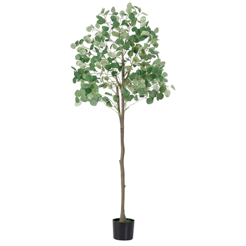 Artificial Eucalyptus Tree,6Ft Tall Fake Potted Tree Faux Eucalyptus Tree with Plastic Nursery Pot, Artificial Plants for Home Office Indoor Decor