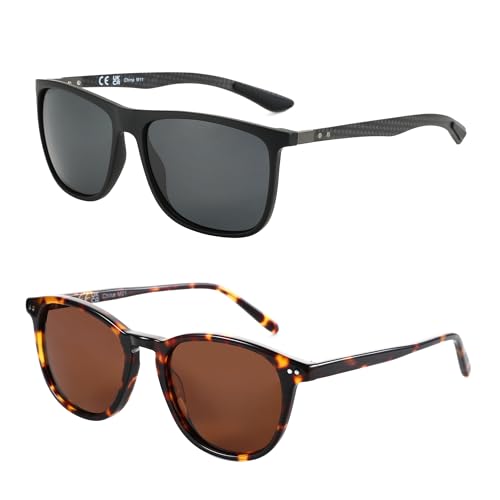 ZENOTTIC Polarized Sunglasses for Men UV400 Protection Square Round Frame 2 Pack