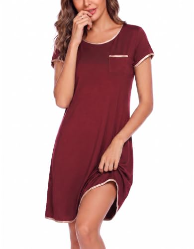 Image of Ekouaer Women's Nightgown Satin Patchwork Edge Pajamas Dress