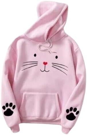 Cute Cat Kitten Sweatshirt Hoodie for Girls, Women, Unisex, Pink