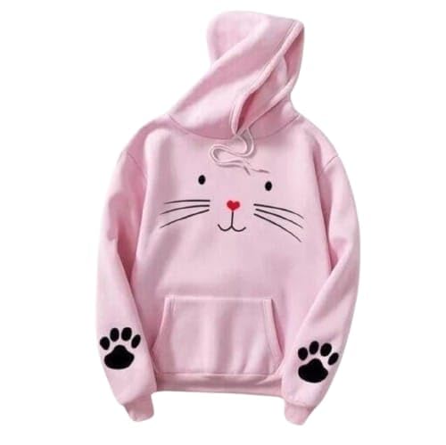Cute Cat Kitten Sweatshirt Hoodie for Girls, Women, Unisex, Pink
