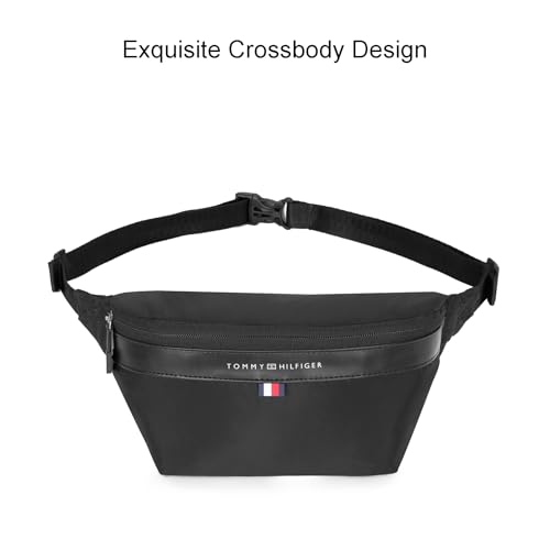 Image of Tommy Hilfiger Greenbelt Unisex Waist Pouch - Black | Adjustable Waist Strap & Branded Pullers All Over with Net Pockets Inside | 1 Compartment | 3 L Capacity | Water Resistant