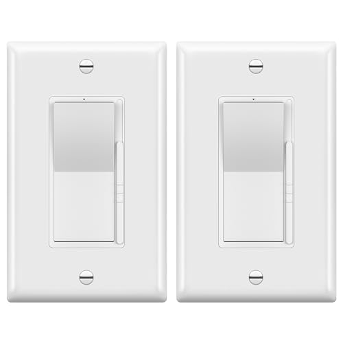 Image of TOPGREENER Dimmer Light Switch, LED Dimmer Switches for 300W Dimmable LED /CFL Lights and 600W INC /HAL Bulbs, Single Pole /3-Way,Neutral Wire Not Required, Wall Plate Included, UL Listed, 2 Pack,White