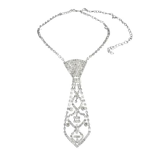 Collier cravate strass argenté pour habiller un décolleté plongeant