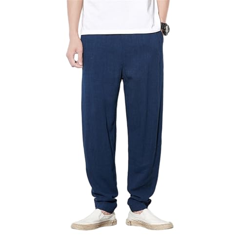 Pantalon style chinois en coton et lin coupe ample coupe droite fluide