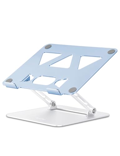Image of Aoviho Adjustable Laptop Stand for Desk,Portable Laptop Stand Holder and Riser,Foldable Aluminum Notebook Computer Stands for MacBook Air Pro HP Lenovo Dell Samsung, 10-15.6 inch (Sky Blue-Silver)