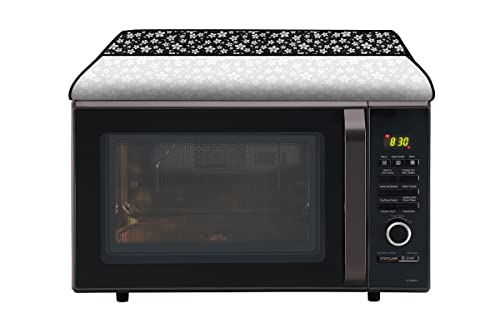 Image of Stylista Microwave Oven Cover for LG 32 L Convection MJ3286BRUS Floral Pattern Black