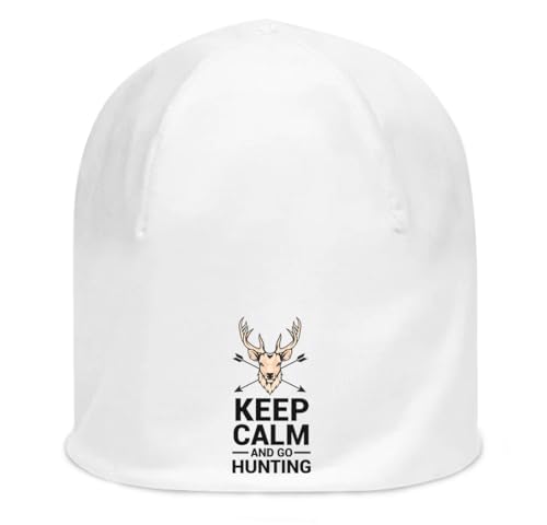 Bonnet Keep Calm and Go Hunting en coton blanc extensible pour passionné de chasse au cerf
