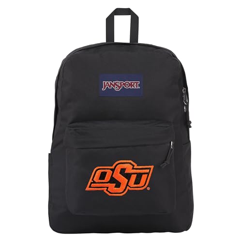 Image of JanSport NCAA Officially Licensed Backpack, Oklahoma State Cowboys, Superbreak Plus with Padded 15'' Laptop Sleeve, Spacious Computer Bag for Men & Women, Durable Daypack with Bottle Pocket, Black