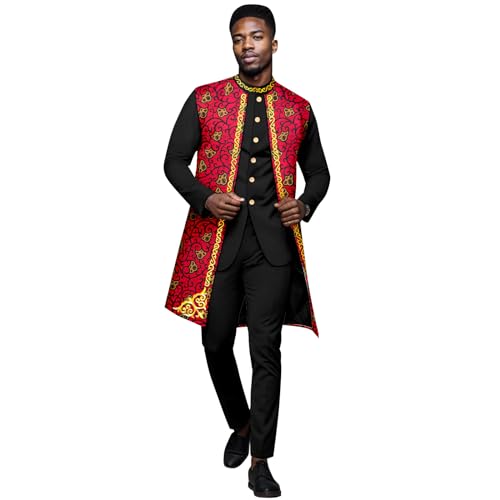African Clothing for Men Embroidery Jacket Single Breasted Shirts and Pants 3 Piece Set Print Outfits