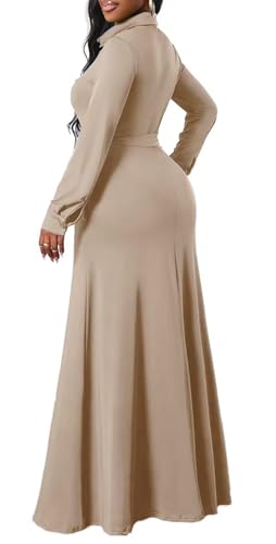 Image of Maxi Dresses for Women Casual Long Sleeve Crewneck Floor Length Dress | Floral Print,Swing,Soft Fabric,with Belt and Pockets