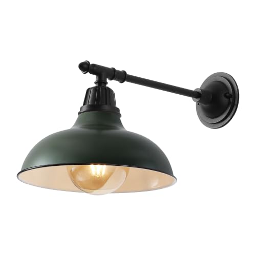 Image of JONATHAN Y Wallace 12.25 inch Matte Green and Black Metal Gooseneck Barn Sconce