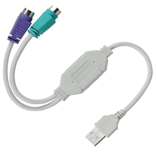 Replacement The White PS/2 to USB Cable, Active USB to Dual PS/2 Adapter Mouse and Keyboard Converter Compatible with Keyboard PS2