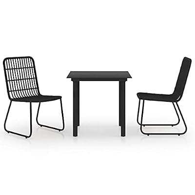 TUERYAFEK 3 Piece Patio Dining Set with Poly Rattan Chairs and Glass Top Table, Steel Frame Outdoor Dining Set for Garden