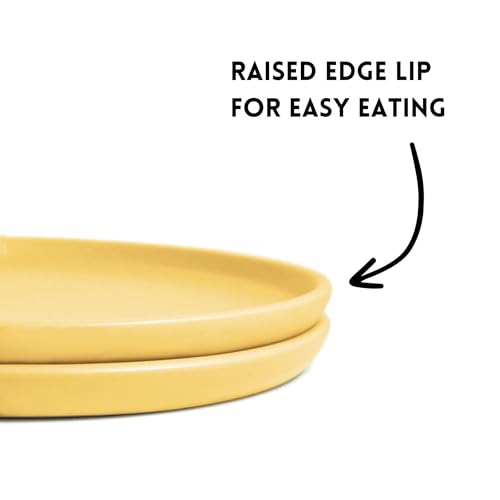 Image of Ceramic Dinner Plates, 4 Pcs | Rim Plate for Easy Eating | Microwave, Oven, Dishwasher Safe | Set of 4 Ceramic Plates for Dinner | Handmade | (Aamras Yellow, Set of 4 Dinner Plates)