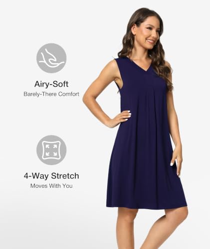 Image of GYS Cooling Bamboo Viscose Nightgowns for Women, Lightweight Sleeveless V Neck Sleep Shirt for Hot Sleepers, Soft Night dress