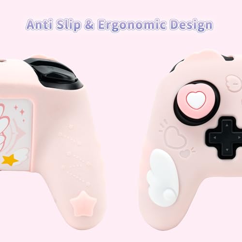 GeekShare Switch Pro Controller Skin Set,Anti-Slip Silicone Protective Cover Skin Case for Switch Pro Controller with 2 Thumb Grip Caps and 2 Stickers - Star Wings Series (Pink) by GeekShare - Image 4