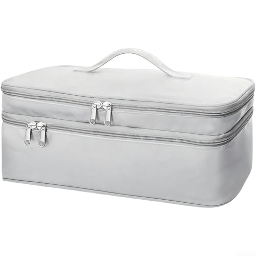 Sac de rangement double couche pour sèche-cheveux - Grande capacité - Anti-poussière - Oxford - Pour voyage, maison, salle de bain (gris)