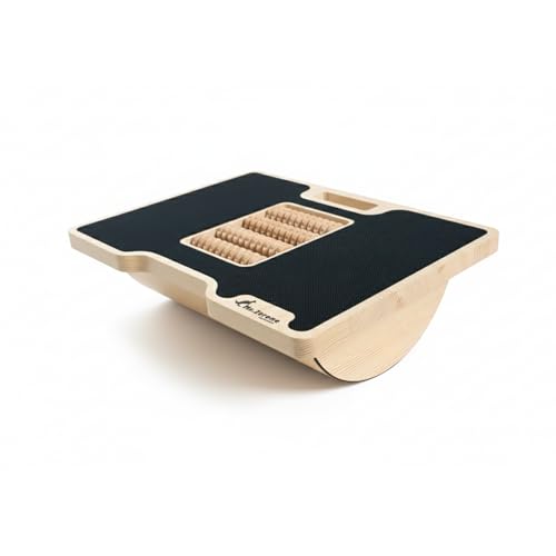 MSZERONE - Reposapiés ergonómico con balanceo suave, superficie de masaje reflexológico, madera de pino macizo, plegable y portátil, diseño elegante, ideal para el hogar y la oficina