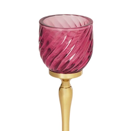 Image of Pure Home Pink Swirl Textured Hurricane - Large | Size: 9 x 9 x 24 cm | Premium Hurricanes for Home Decor | Table Top & Shelf Decor Showpiece | Ideal for Diwali & Festive Gifting | Premium | Pack of 1