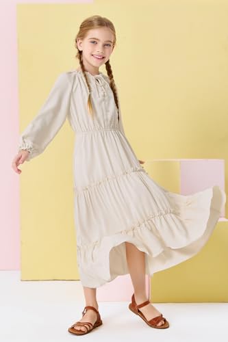 Batermoon Girls Ruffle Tierd Maxi Dresses Kids Fashion V-Neck Long Raglan Sleeves Dress Clothes 5-14 Years2